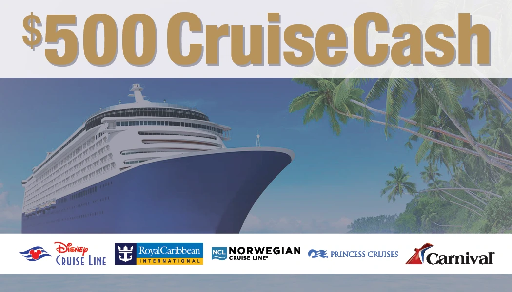 Cruise ship with cruise line logos